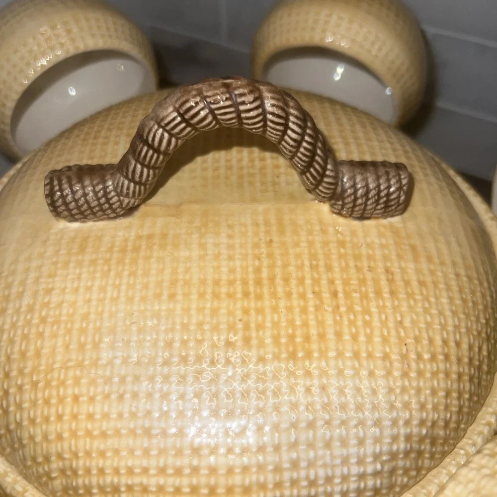 VTG Sittre Ceramics Tureen Bowl Set With Mugs Rope Pattern 1982 RARE COLOR